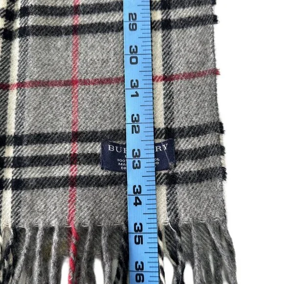 Burberry Classic Check Scarf Grey 100% Lambswool Unisex Scarf Made In England - Picture 7 of 8